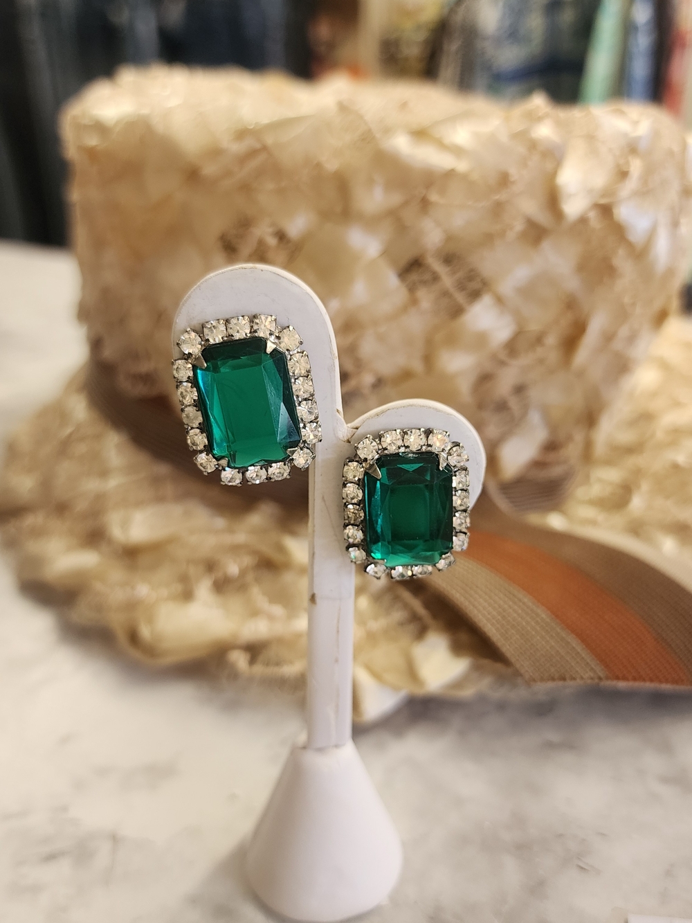 Vintage Emerald And Crystal Clip Earrings